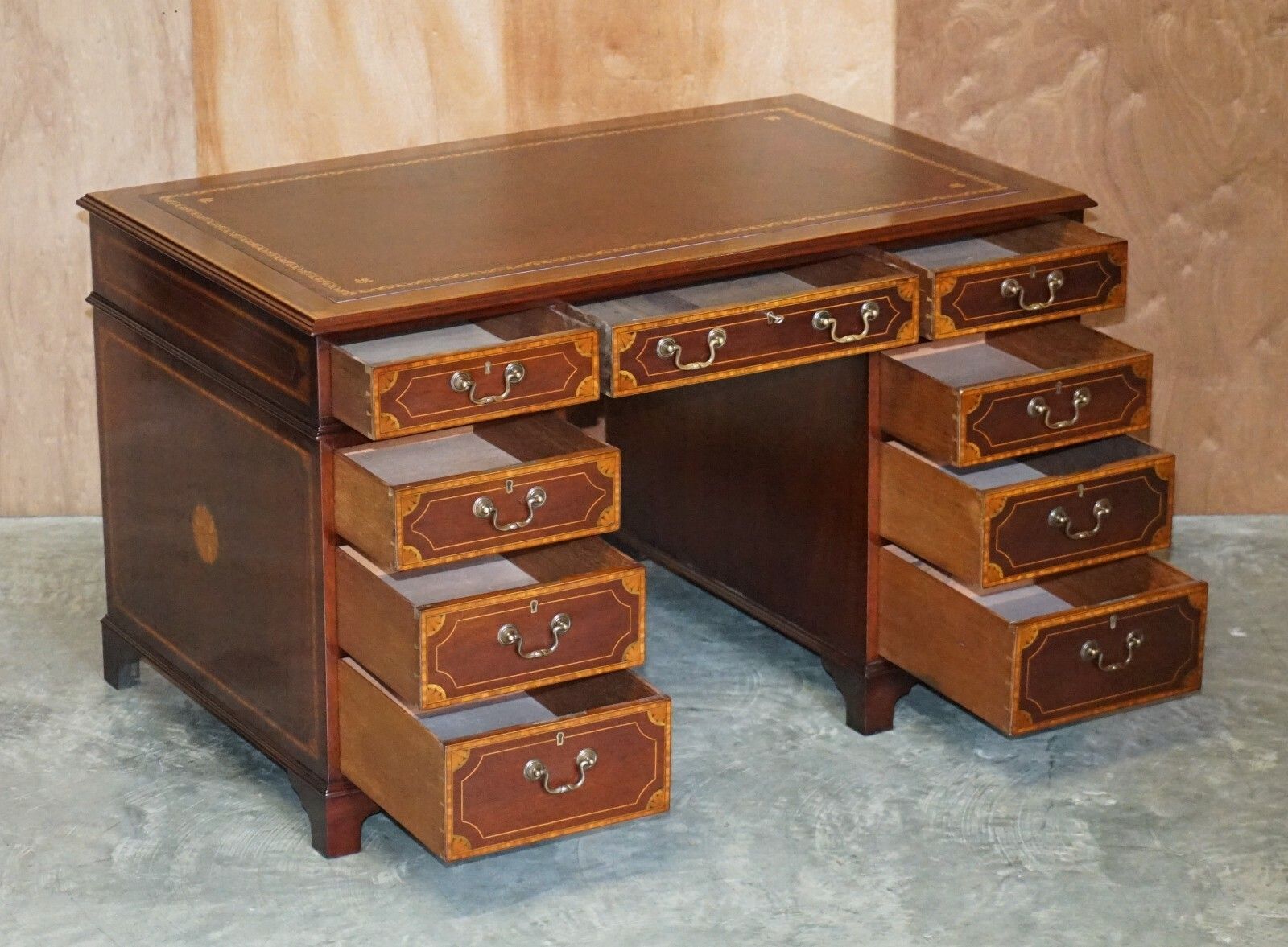 Furniture Stunning Antique Victorian Fully Restored Sheraton Revival Desk Oxblood Leather photo