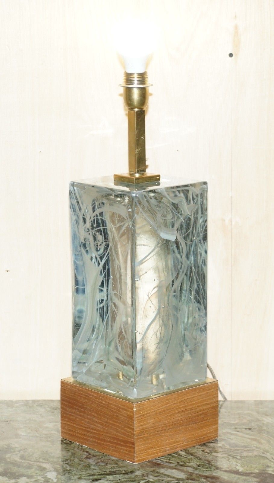 Sublime Pair Of Vintage Murano Glass Marbled Solid Heavy Large Table Lamps photo Lighting