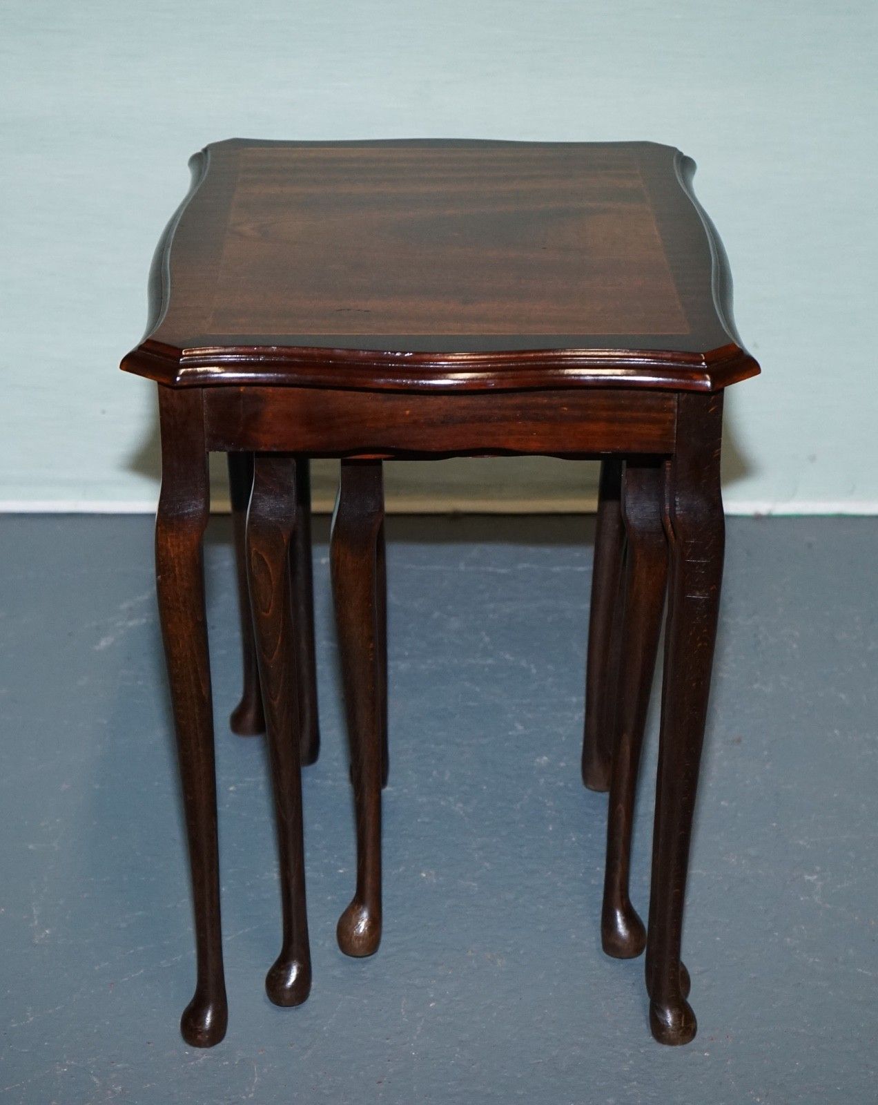 Vintage Hardwood Nest Of Tables With Inlay Queen Anne Style photo vinterior