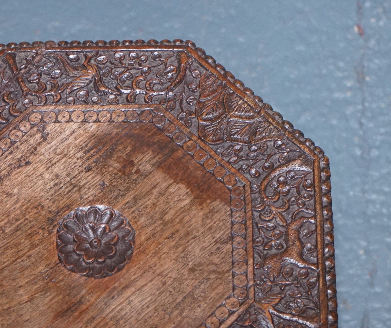 photo furniture 1890s Anglo Indian Hand Carved Octagonal Table Chinese Mythical Dragon Base