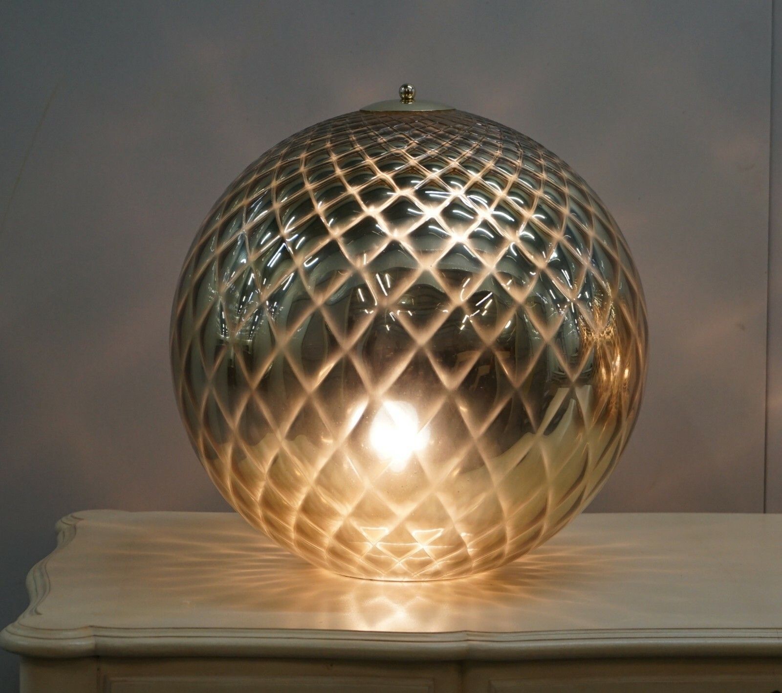 Sublime Pair Of Original Murano Glass Diamond Patina Sphere Gold Tables Lamps photo Lighting