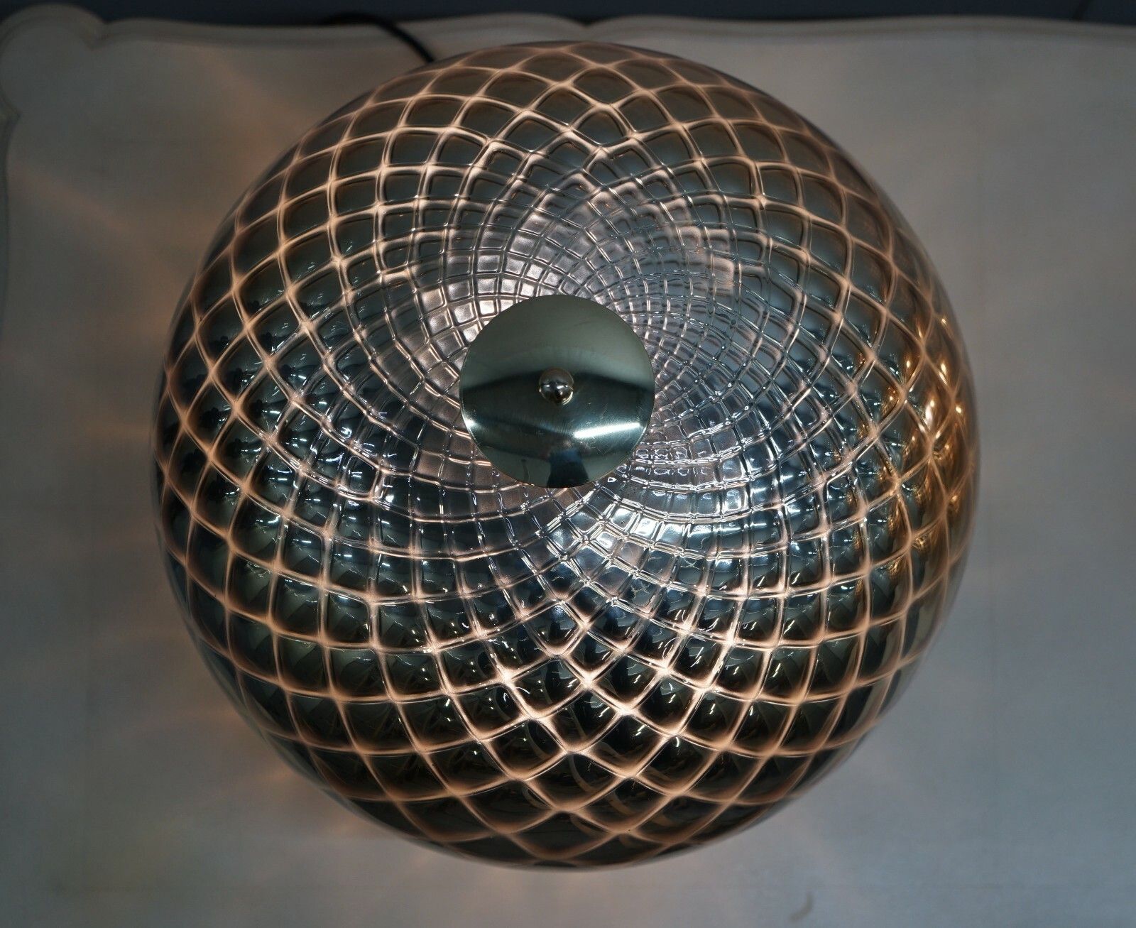 photo for sale Sublime Pair Of Original Murano Glass Diamond Patina Sphere Gold Tables Lamps