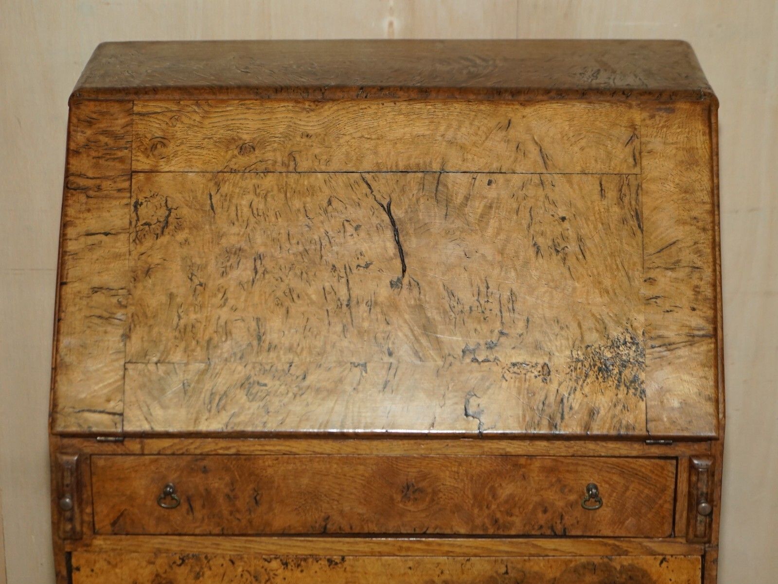 Fine Circa 1800 Pollad Oak Writing Bureau Desk Claw & Ball Hand Carved Legs photo for sale