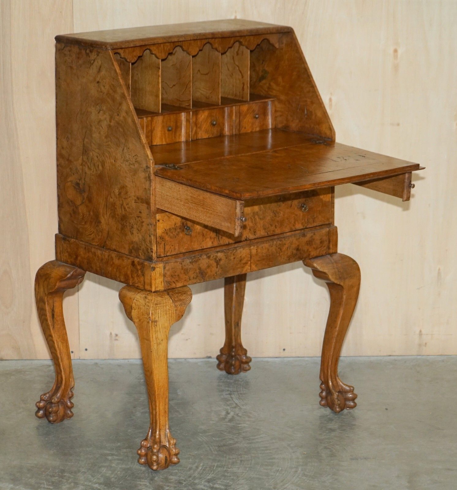 Fine Circa 1800 Pollad Oak Writing Bureau Desk Claw & Ball Hand Carved Legs photo vintage