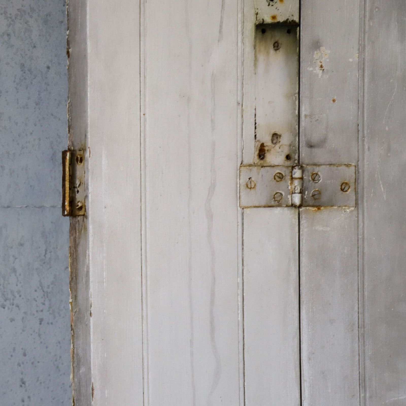 Pair Of Antique Panelled Tri Folding Shutters In Original Cream Paint photo 505.0