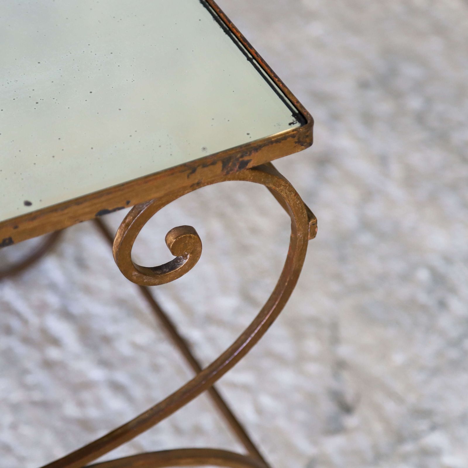 Furniture Mid Century Italian Nest Of 3 Gilt Metal Tables With Distressed Mirrored Tops photo