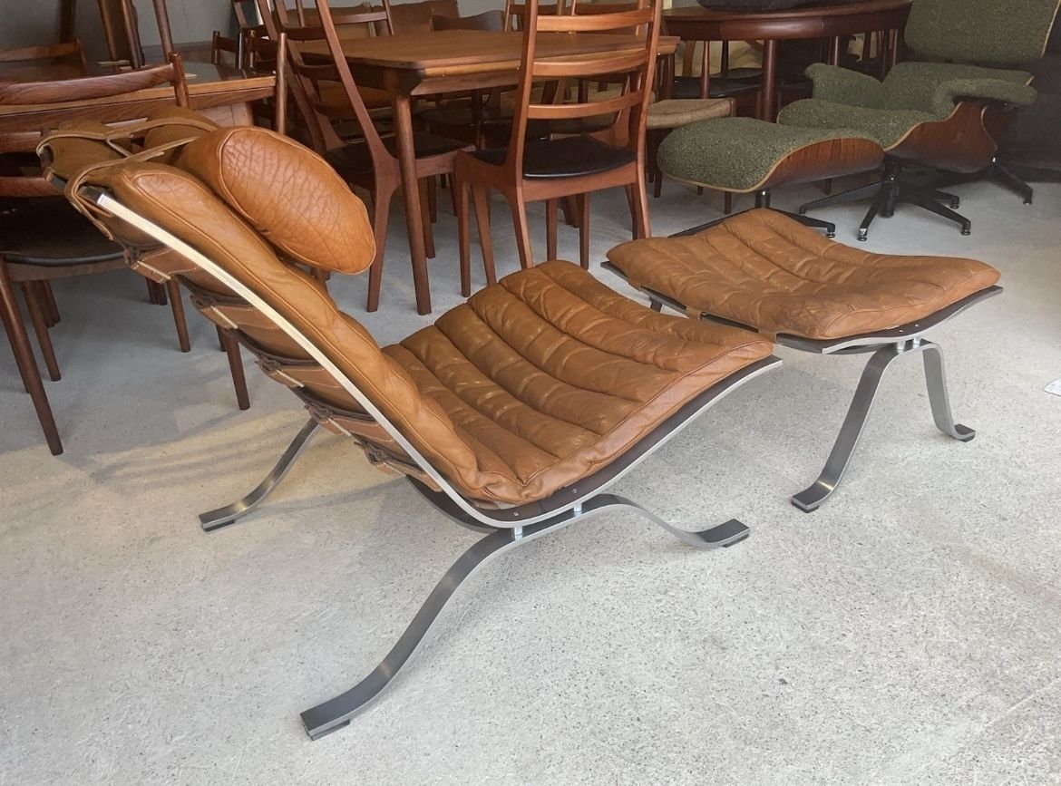 Arne Norell Leather And Chrome Ari Lounge Chair And Ottoman Mid Century photo Furniture
