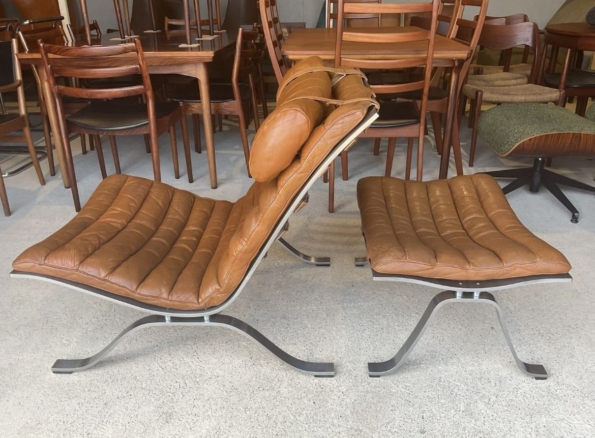 9465.0 Arne Norell Leather And Chrome Ari Lounge Chair And Ottoman Mid Century photo