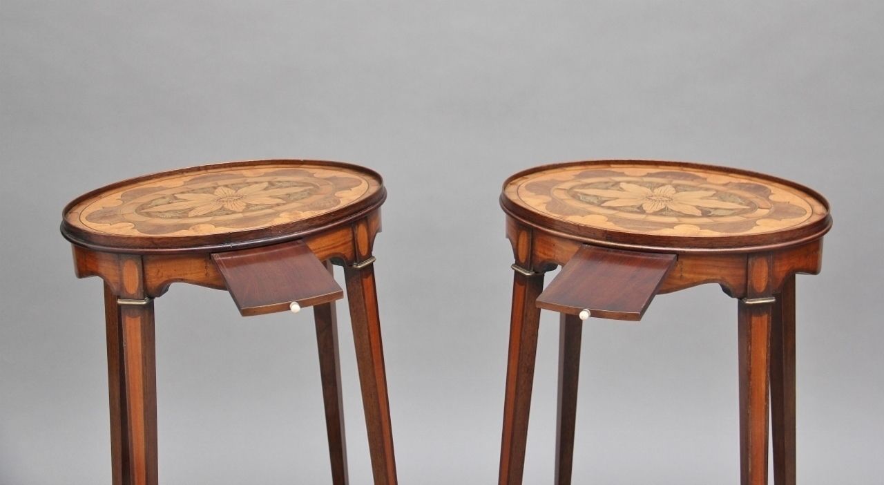 Pair Of Sheraton Revival Mahogany And Inlaid Urn Stands photo Furniture