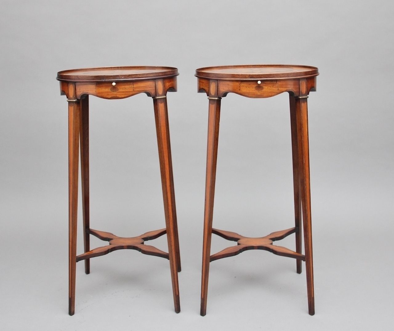 Pair Of Sheraton Revival Mahogany And Inlaid Urn Stands photo vintage