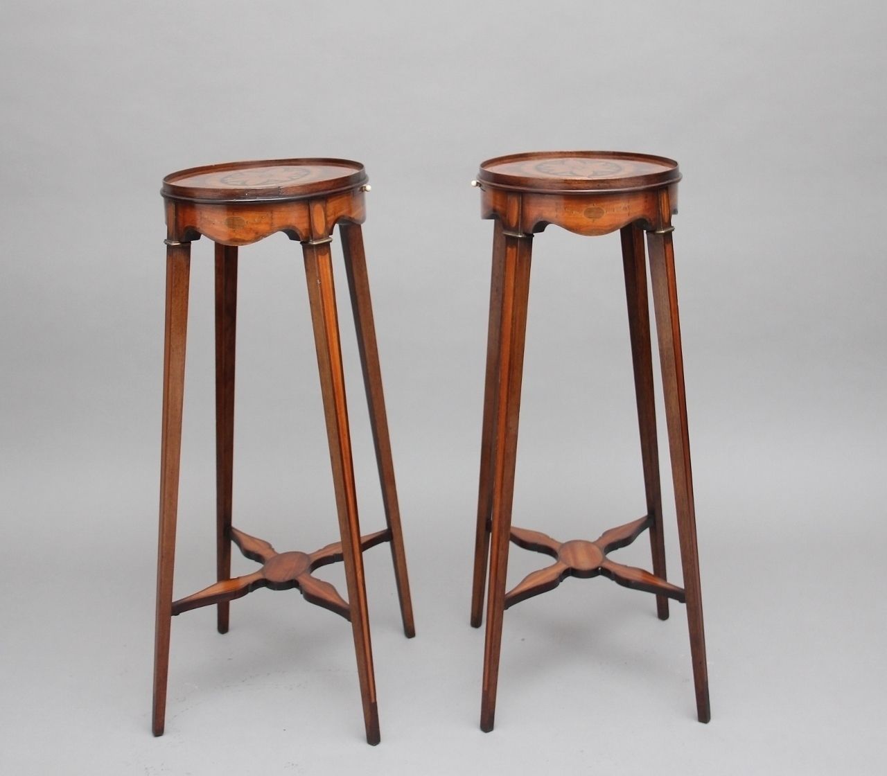 photo furniture Pair Of Sheraton Revival Mahogany And Inlaid Urn Stands