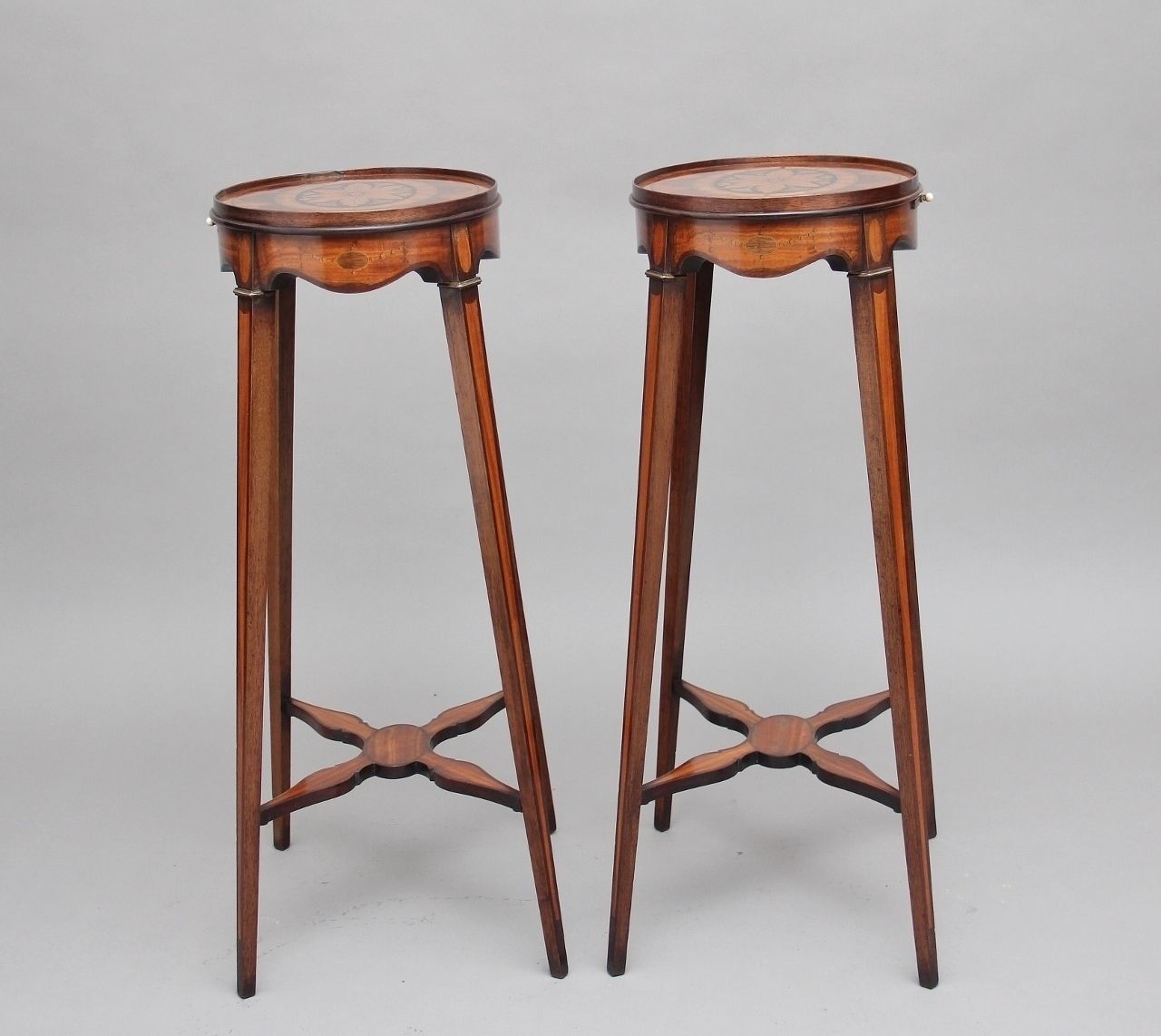 Furniture Pair Of Sheraton Revival Mahogany And Inlaid Urn Stands photo