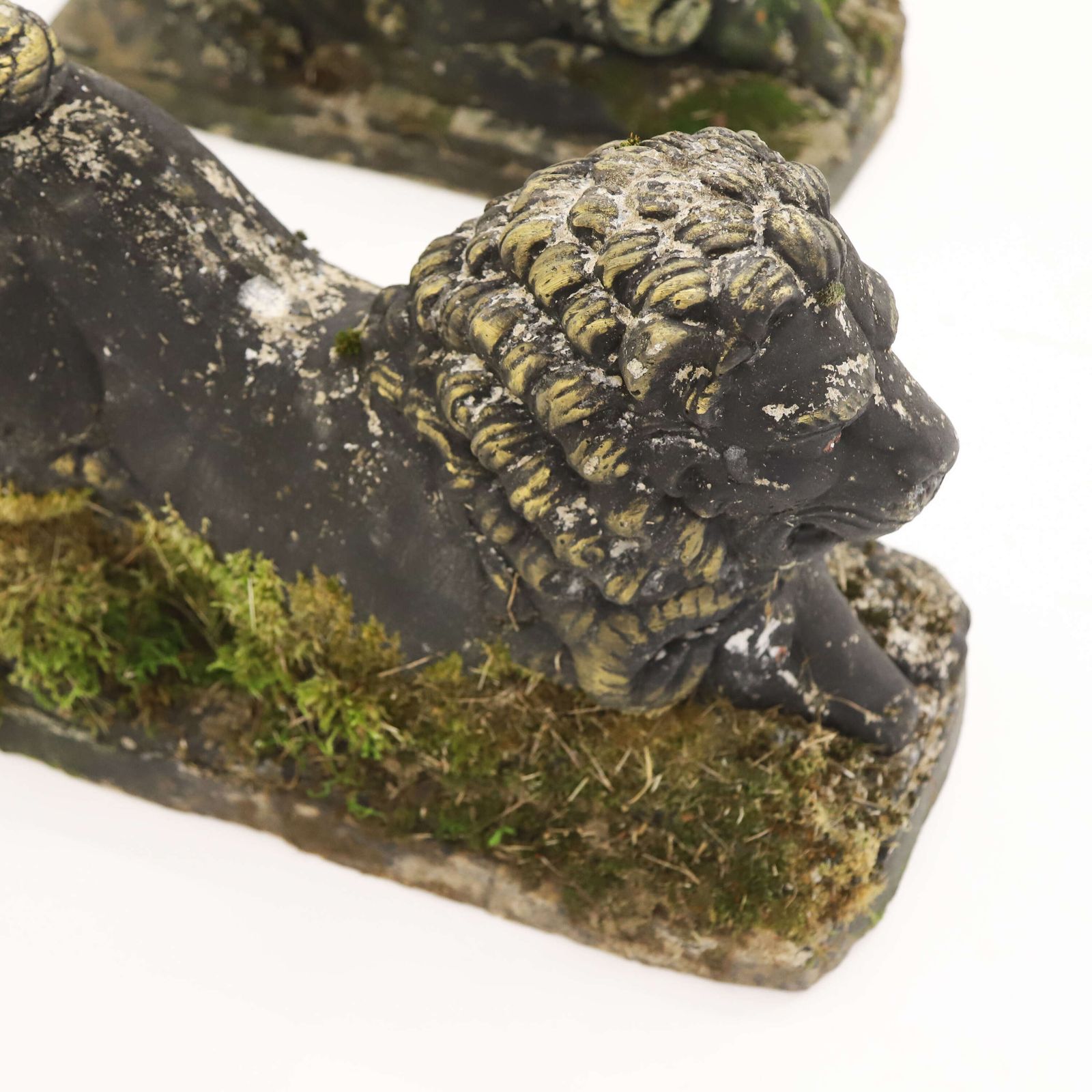 Garden Decor Pair Of Decorative Garden Ornament Lions With Rams Heads In Old Paint photo