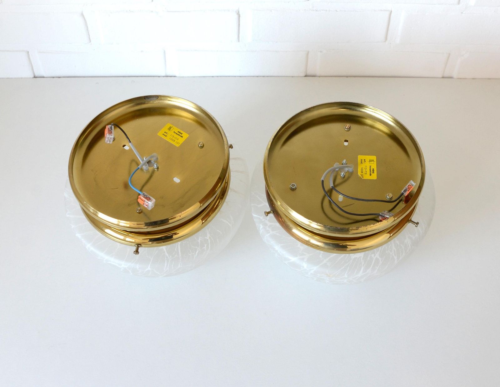 Set Of 2 Vintage Wall Light / Ceiling Lights / Mcm Sconce / Golden Mushroom Lamps / Glass Flush Mount Lightings / Yugoslavia 1980's / photo buy