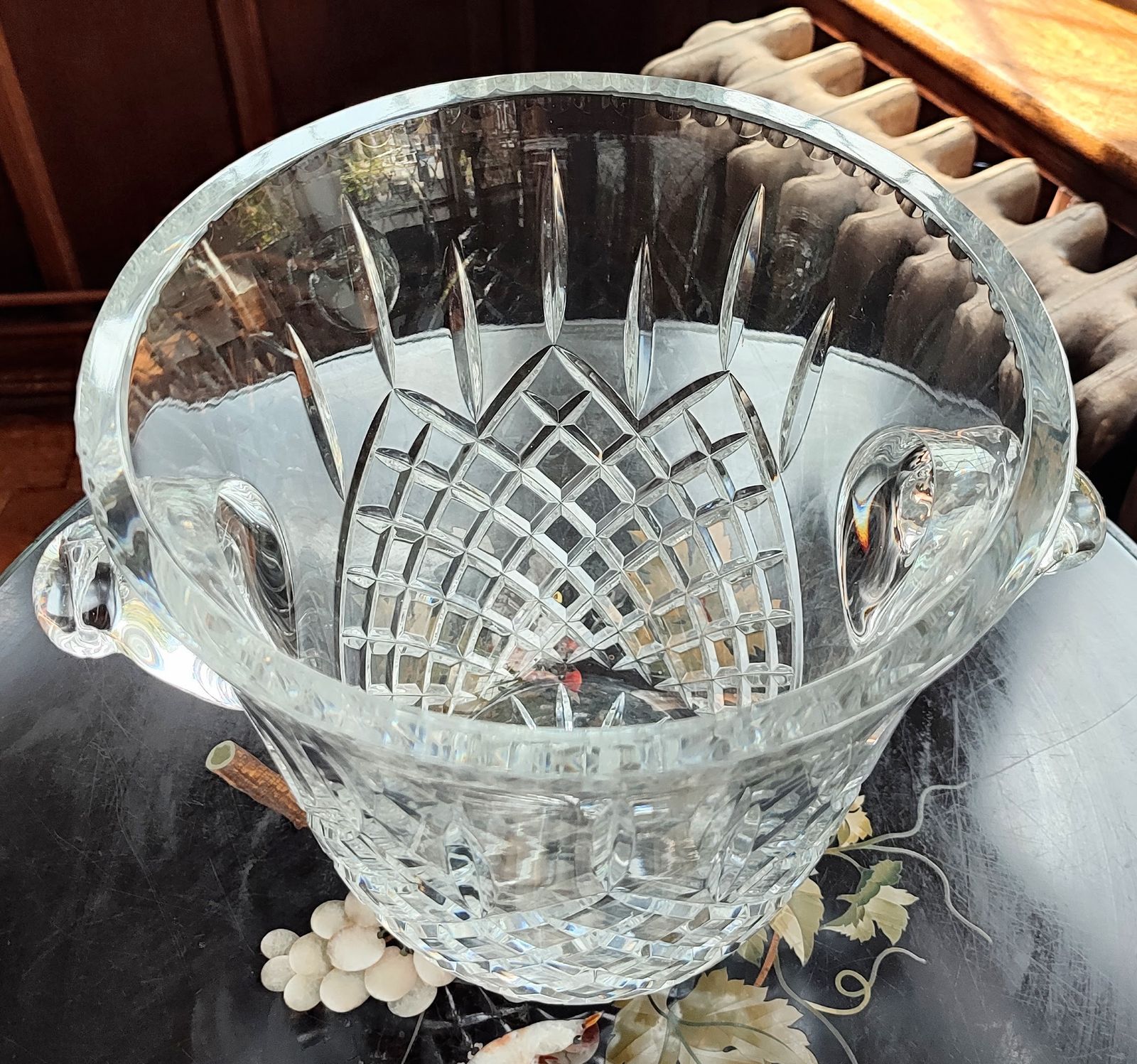 Very Large (And Heavy) Crystal Champagne Bucket Diamond Star Cut photo for sale