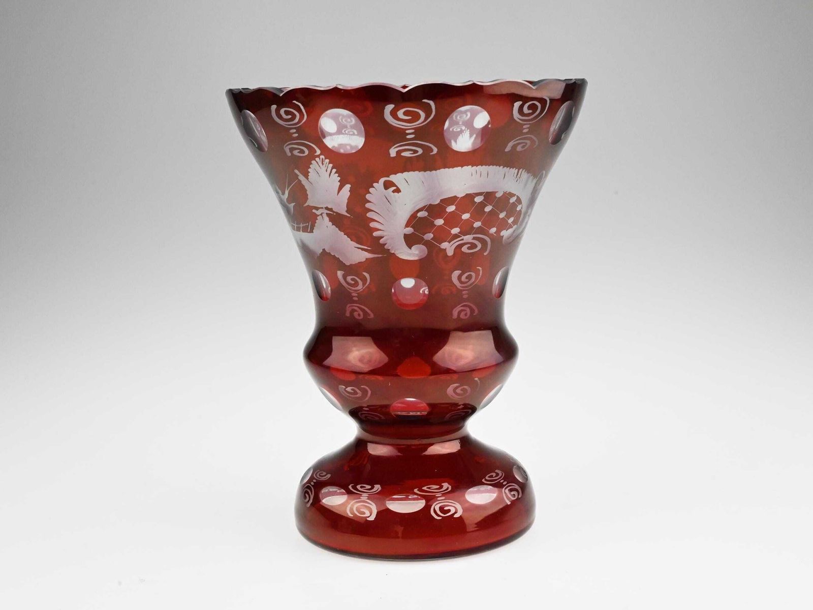 Egermann Czech Ruby Cut To Clear Glass Vase, Red Cut Glass, Red Cut To Clear Glass, Red Cut Crystal Vase, Ruby Glass Vase, Red Glass Vase photo 153.0