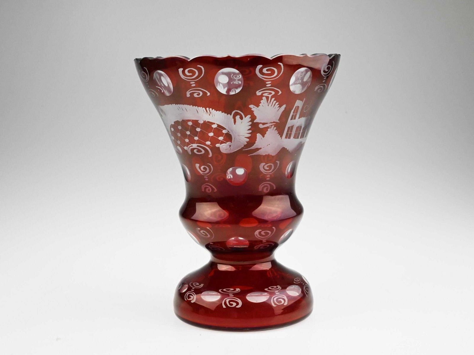 Egermann Czech Ruby Cut To Clear Glass Vase, Red Cut Glass, Red Cut To Clear Glass, Red Cut Crystal Vase, Ruby Glass Vase, Red Glass Vase photo vinterior