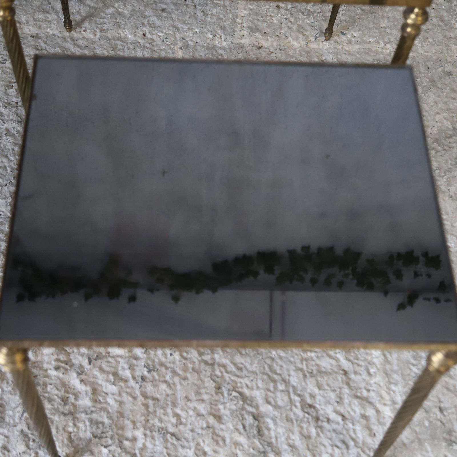 1950s English Nest Of Three Brass Tables With Mirrored Glass Tops photo vinterior