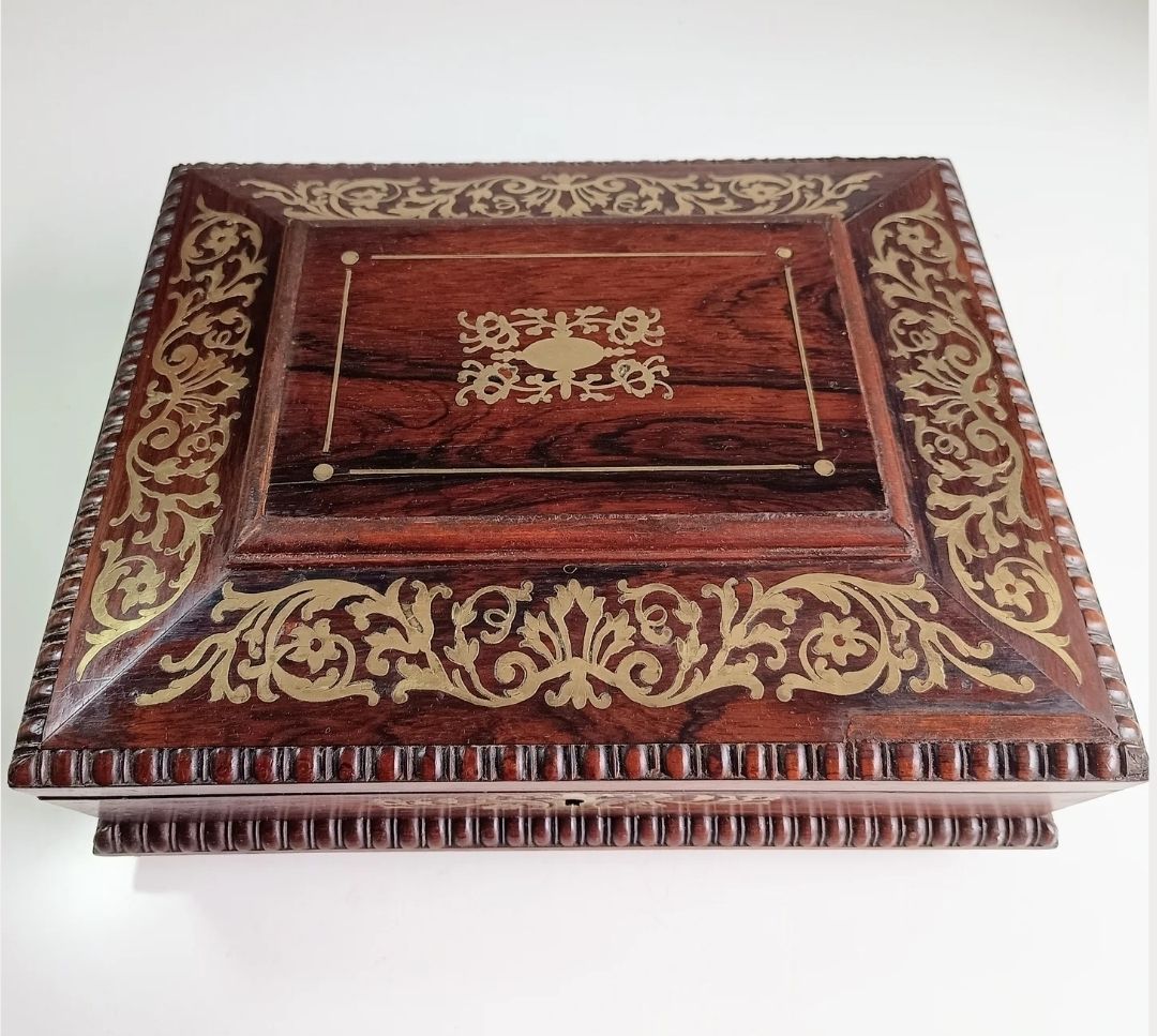 Antique 1830s Regency Boulle Work Casket Box Mahogany Or Rosewood   Irish Or English photo vintage