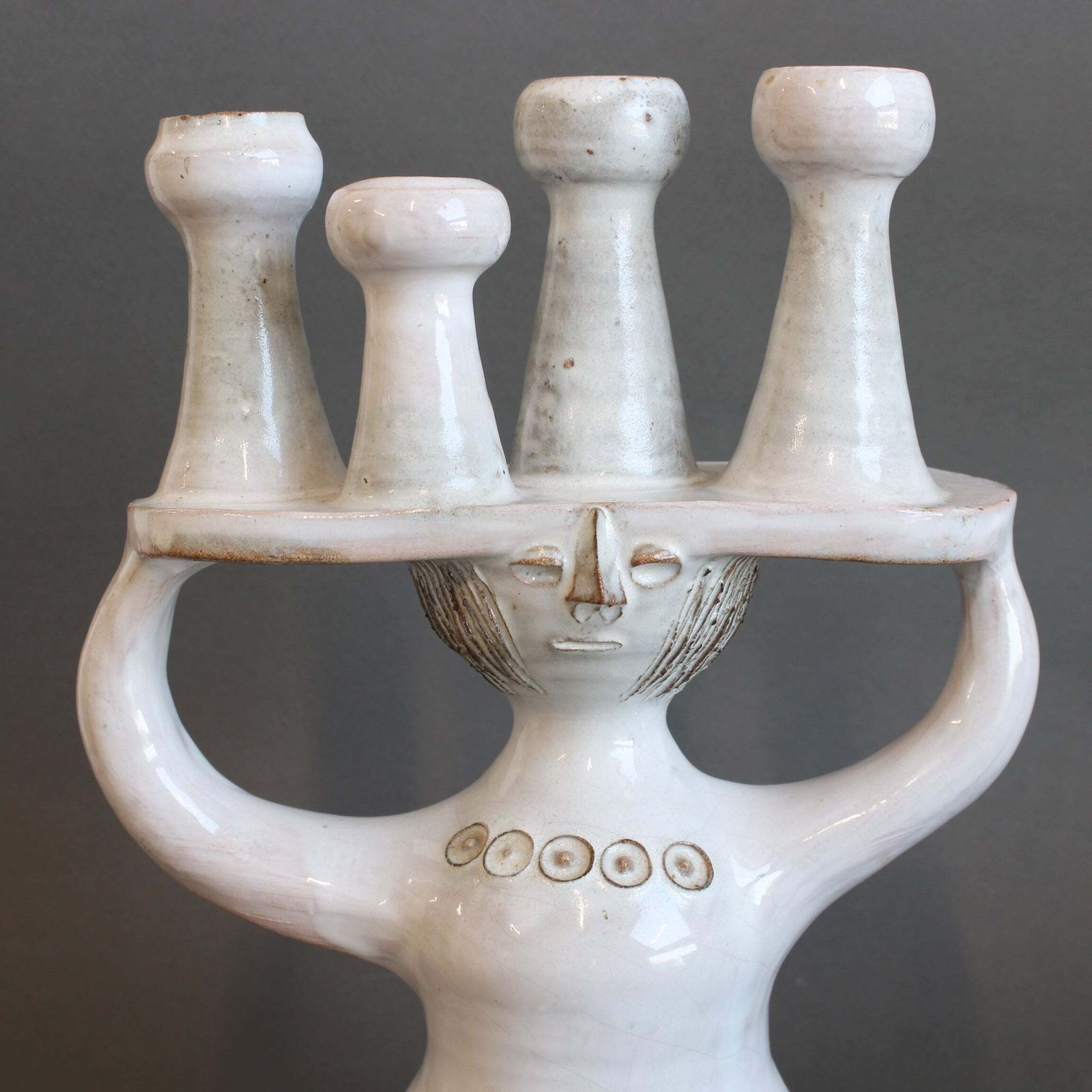 photo vintage Ceramic Candle Holder / 'Pottery Porter' Sculpture By Jacques Pouchain   Atelier Dieulefit (Circa 1960s 70s)