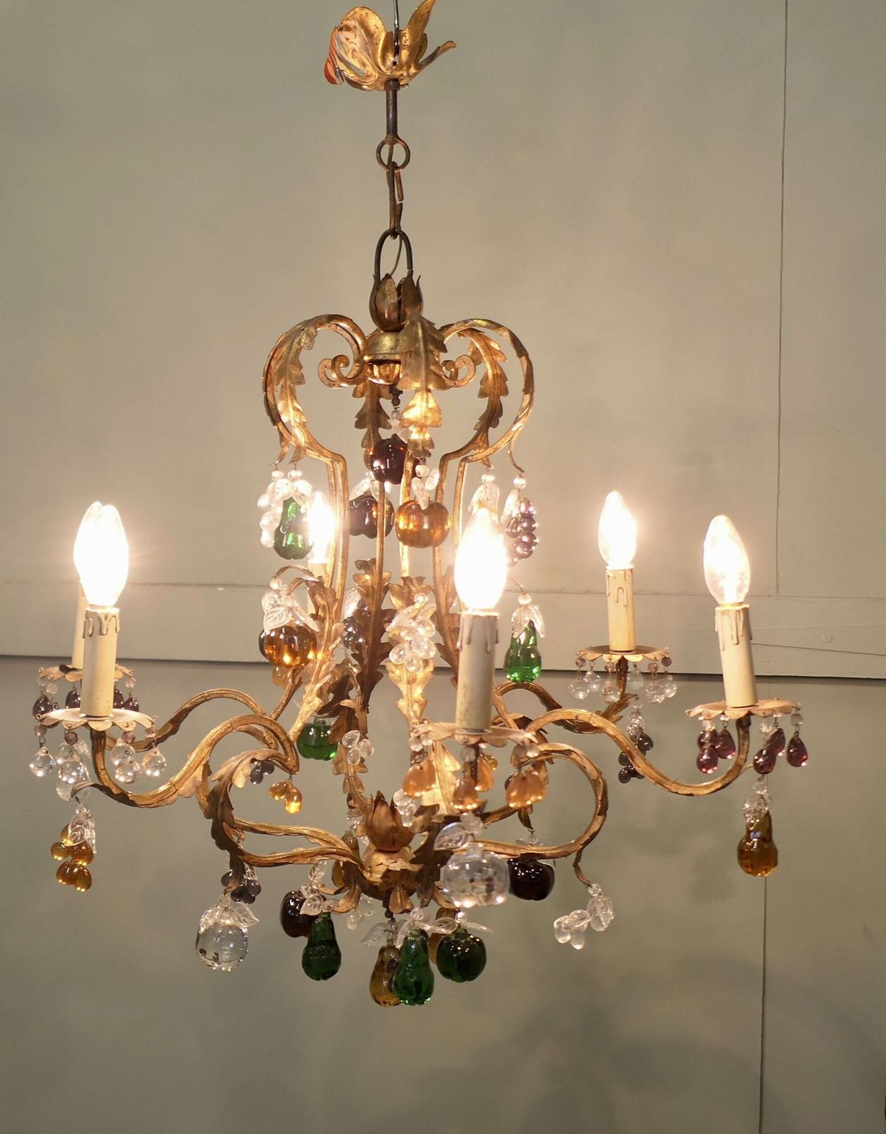 6 Arm Crystal Chandelier Hung With Coloured Fruits photo furniture