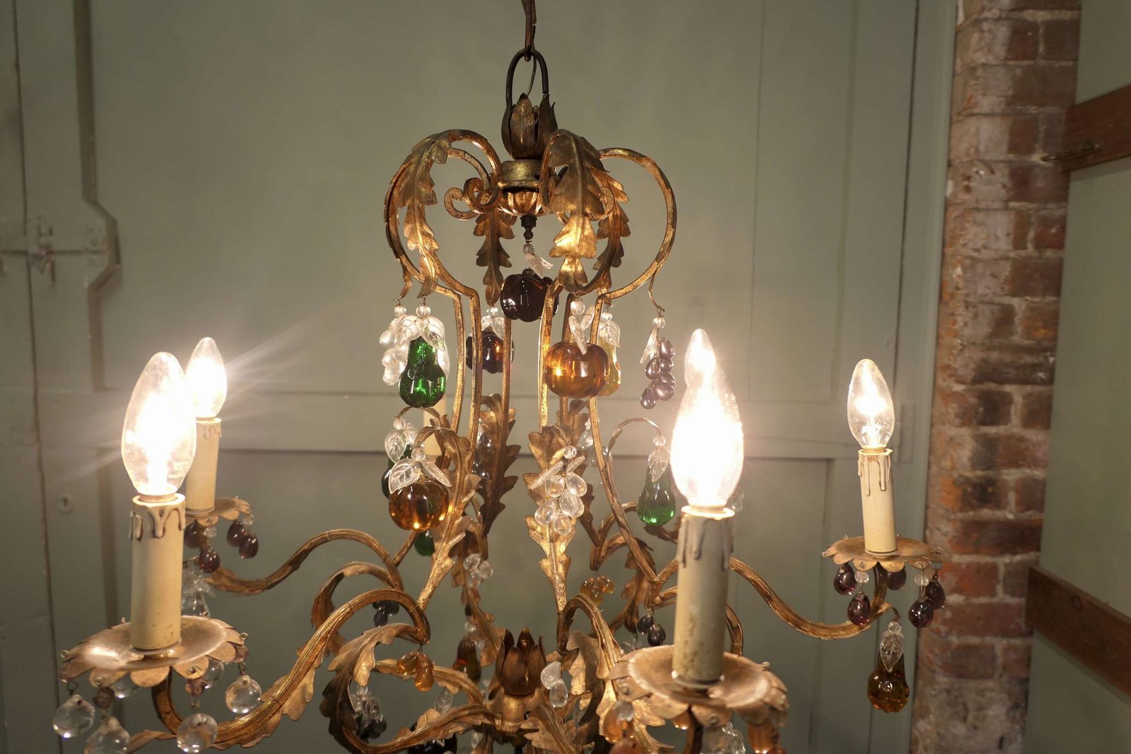 6 Arm Crystal Chandelier Hung With Coloured Fruits photo vinterior