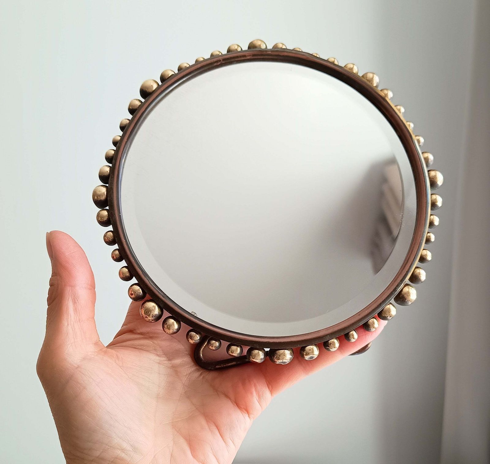 Vereinigte Werkstätten Jugendstil Table Mirror Arts And Crafts Hammered Brass Ball Collier photo buy