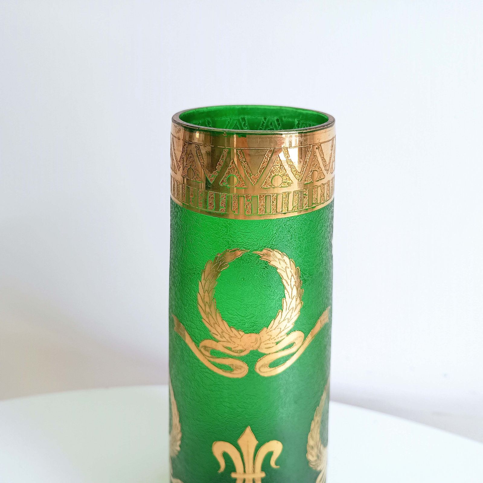 Art Nouveau Emerald Or Nile Green Glass Vase, Acid Etched, Legras Montjoyes C. 1880s photo 145.0