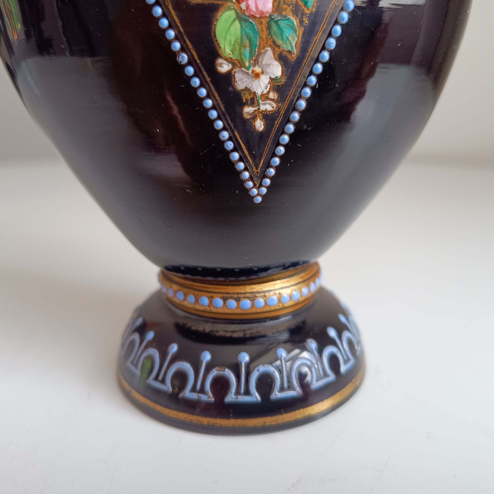 Rare Antique French Enamelled Black Glass Vase — Attributed To Legras Or Mont Joye, Neo Grec Belle époque 1885–1900 photo buy
