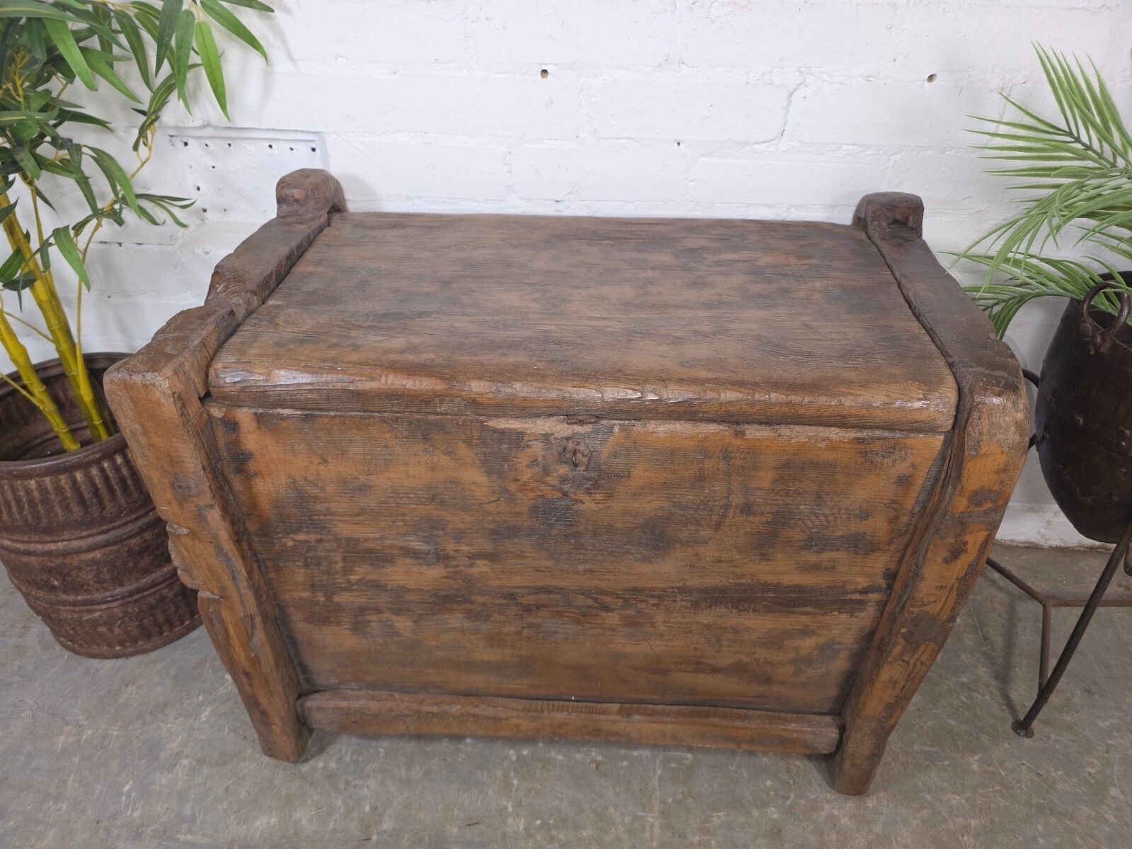Vintage Rustic Wabi Sabi Himalayan Himachal Wooden Trunk Chest Blanket Box photo for sale