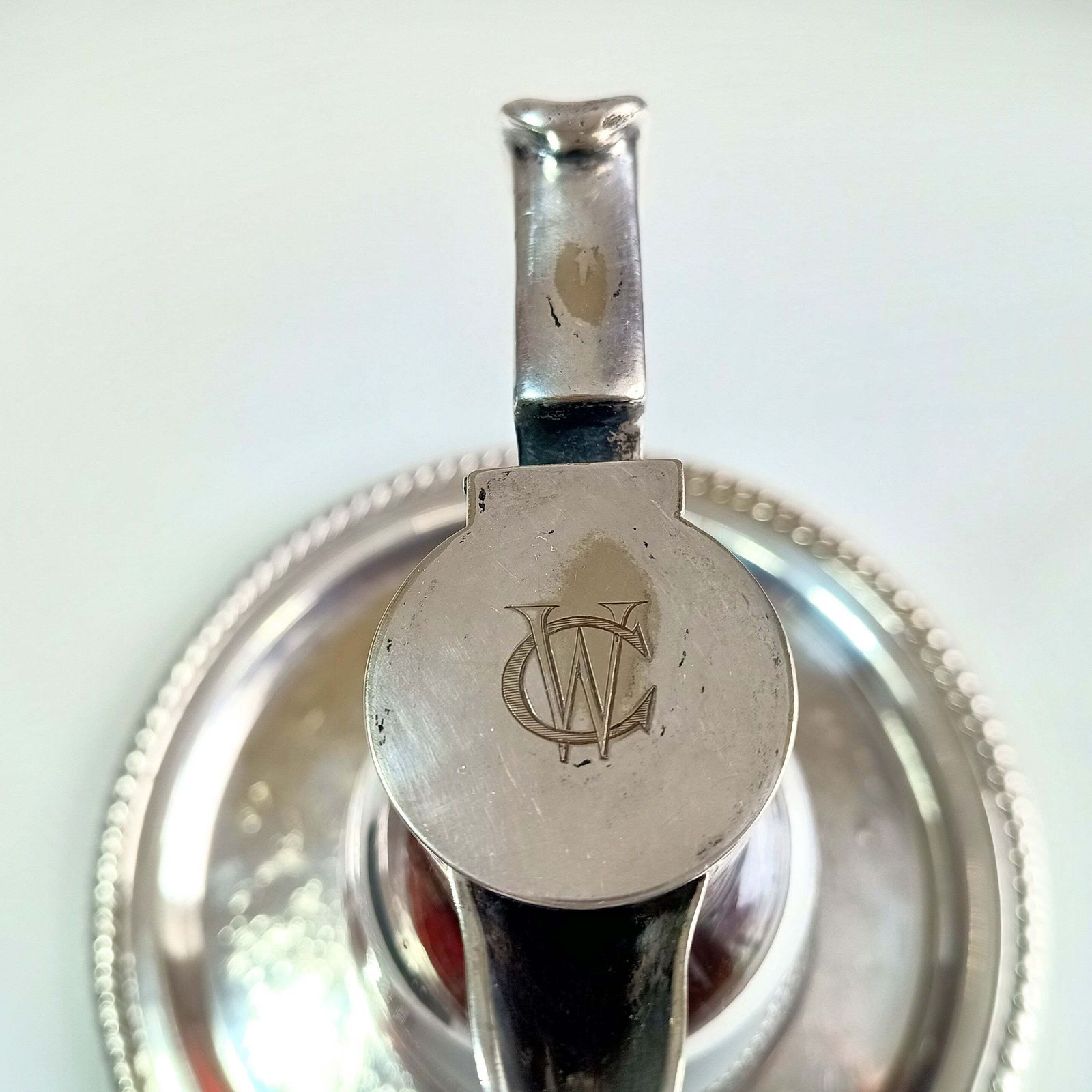 Mappin And Webb Art Nouveau Claret Jug   Princes Plate Whiplash Curve Handle Monogram Cw, Possibly Huntley And Palmer Biscuit Tin Connection photo vintage