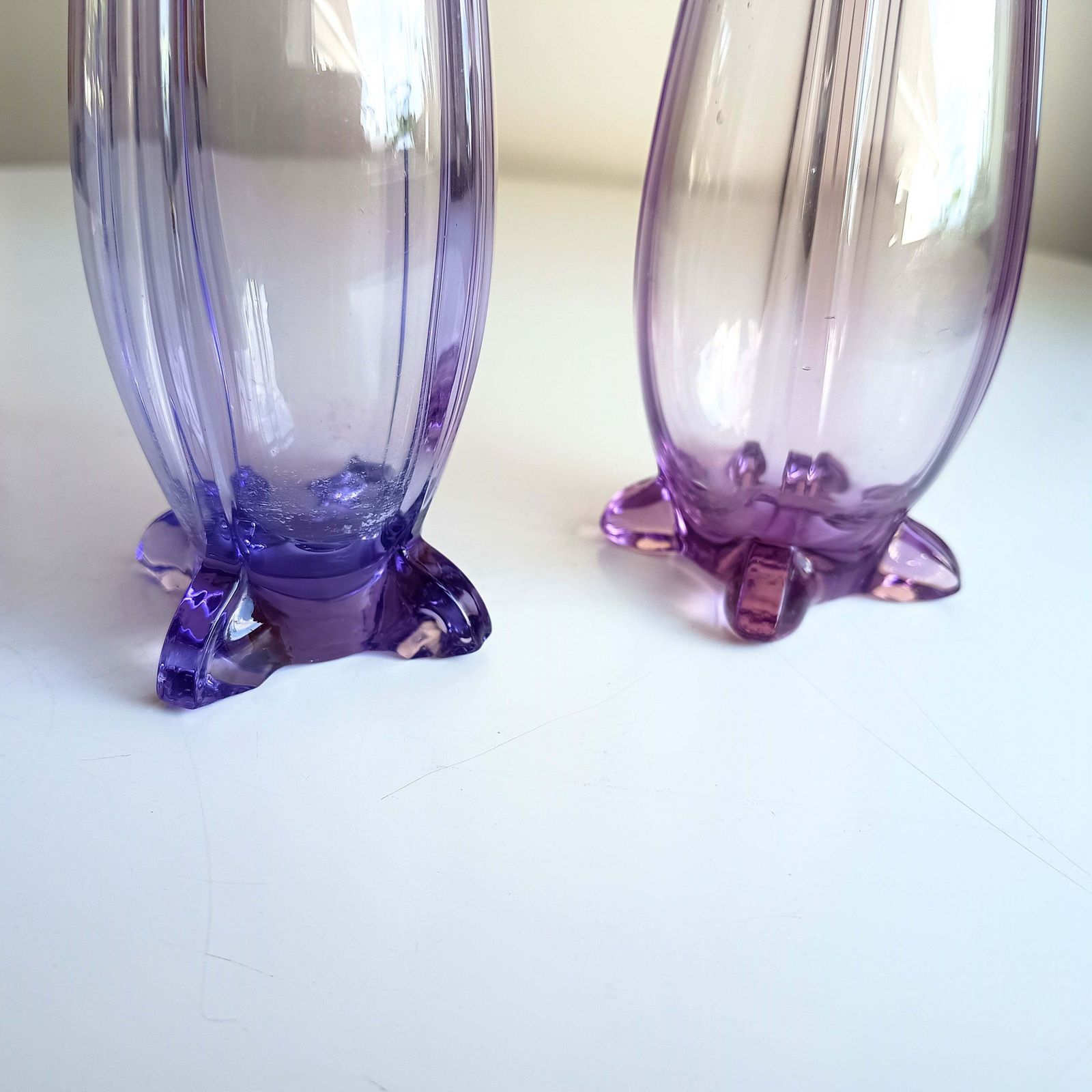 Antique Pair Of Bohemia Export Amethyst Purple Glass Vases, London Hallmarked To David Loebl, Schindler, Sterling Silver Collars 1920s photo 145.0