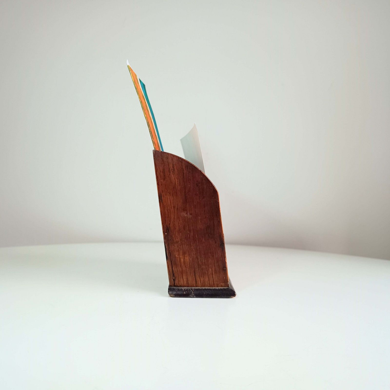 Late Victorian English Oak And Tabletop Post Cards Stand Or Letter Rack – Small Desktop Model, Rarely Found Marked Specifically For Post Cards photo vintage