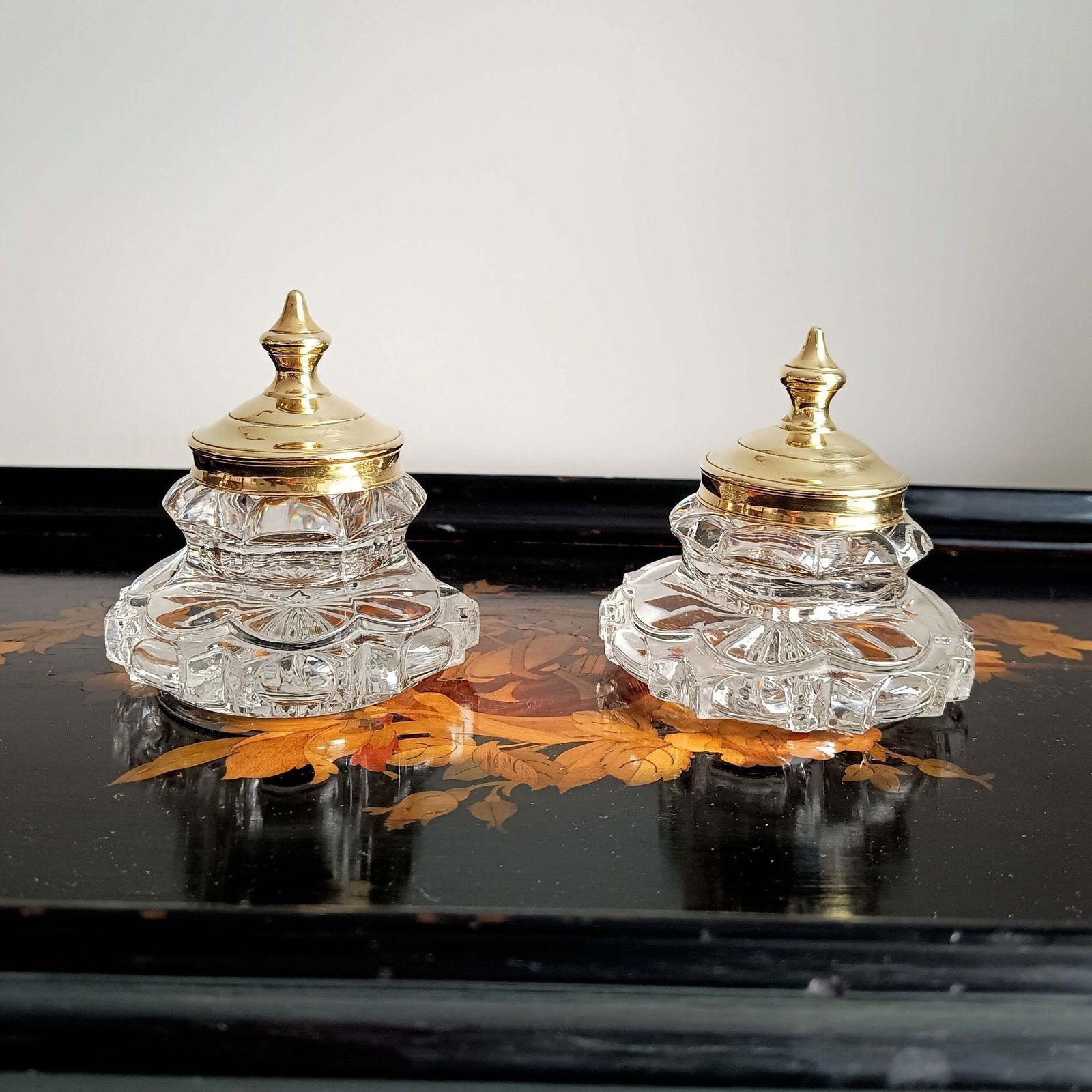 Pair Of Antique Russian Pressed Cut Glass Inkwells “Maltsov” | Goose Crystalni Factory | Circa Late 19th Century photo 145.0