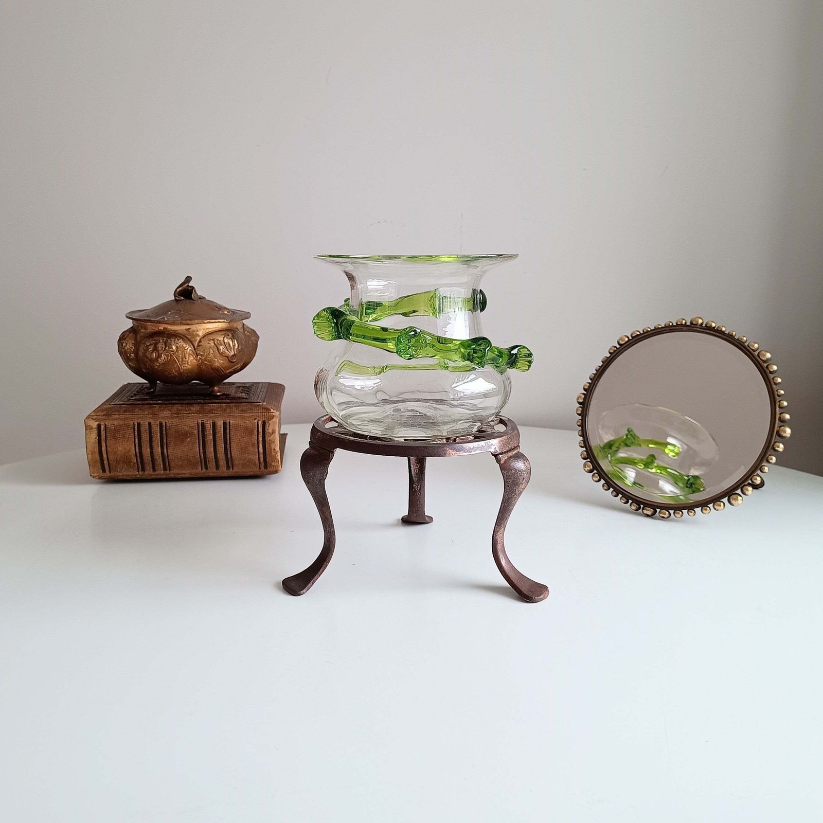 Home Decor Antique English Art Nouveau Cast Iron Trivet, Registered Design 430938 For 1906 On Three Bound Legs photo