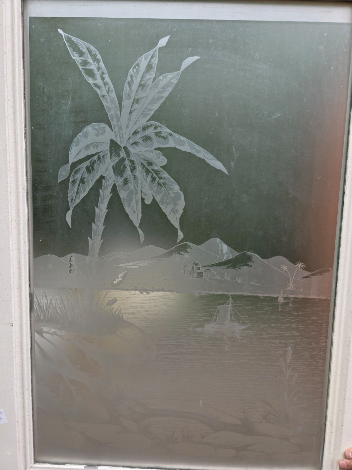 Antique Internal Etched Glass Door With Mediterranean Scene photo vinterior