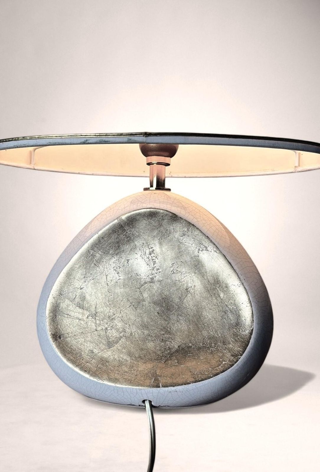 photo for sale Le Dauphin French Table Lamp In Crackled Glazed Porcelain With Gold Leaf Accents