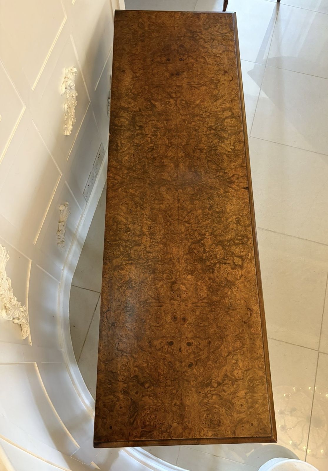Unusual Antique 20th Century Quality Burr Walnut Dresser Base photo vinterior