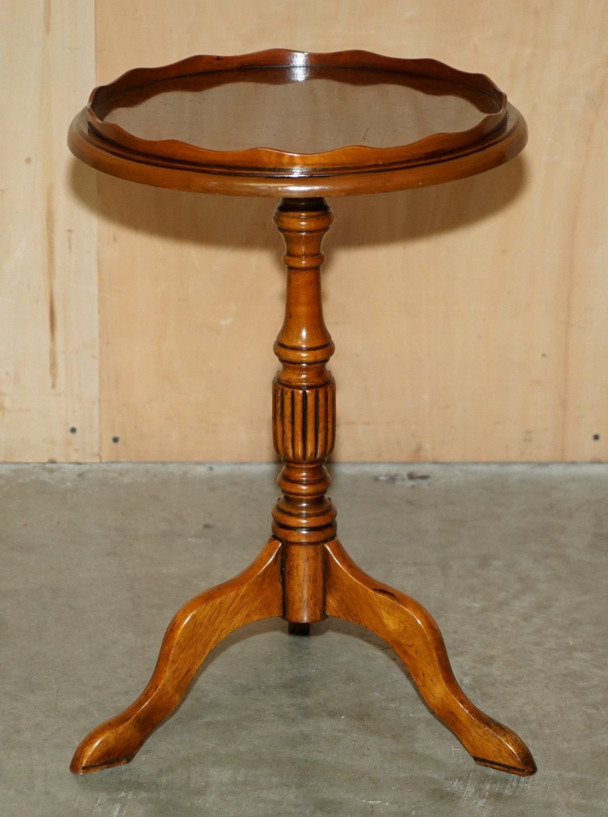 photo buy Pair Of Vintage Burr Walnut With Gallery Rails Side End Lamp Wine Tripod Tables