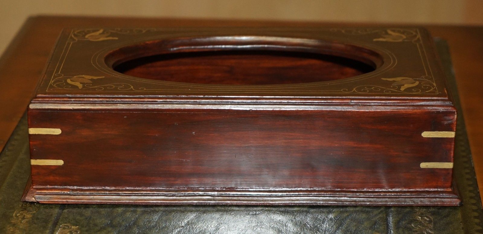 photo furniture 1 Of 4 Vintage Anglo Indian Rosewood & Brass 1920's Tissue Box Holders