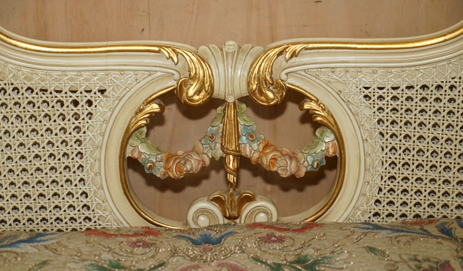Antique Gold & Silver Leaf Embroidered French Louis Bergere Window Seat Bench photo buy