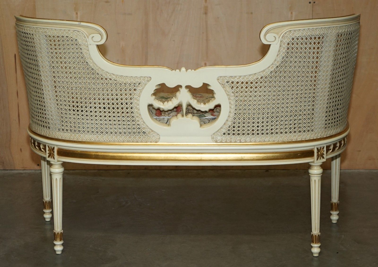 photo buy Antique Gold & Silver Leaf Embroidered French Louis Bergere Window Seat Bench
