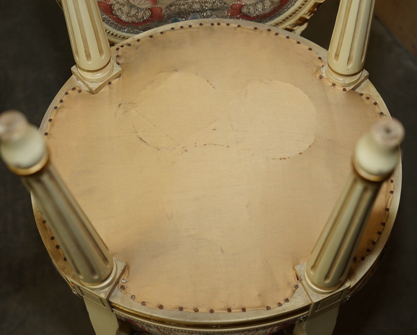 photo buy Four Stunning Antique Gold & Silver Leaf Embroidered French Louis Dining Chairs