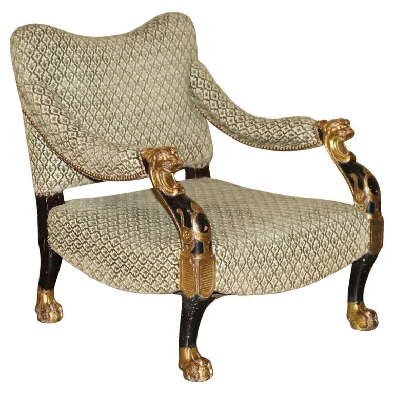 Regency Bronzed Parcel Gilt Library Armchair After A Design By George Smith 1815