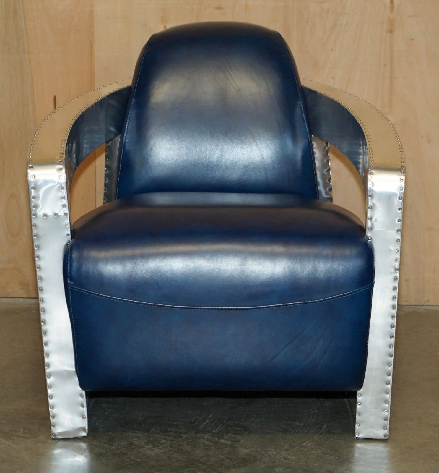 Fine Pair Of Napoleonic Blue Leather Polished Aluminium Aviator Rocket Armchairs photo Furniture