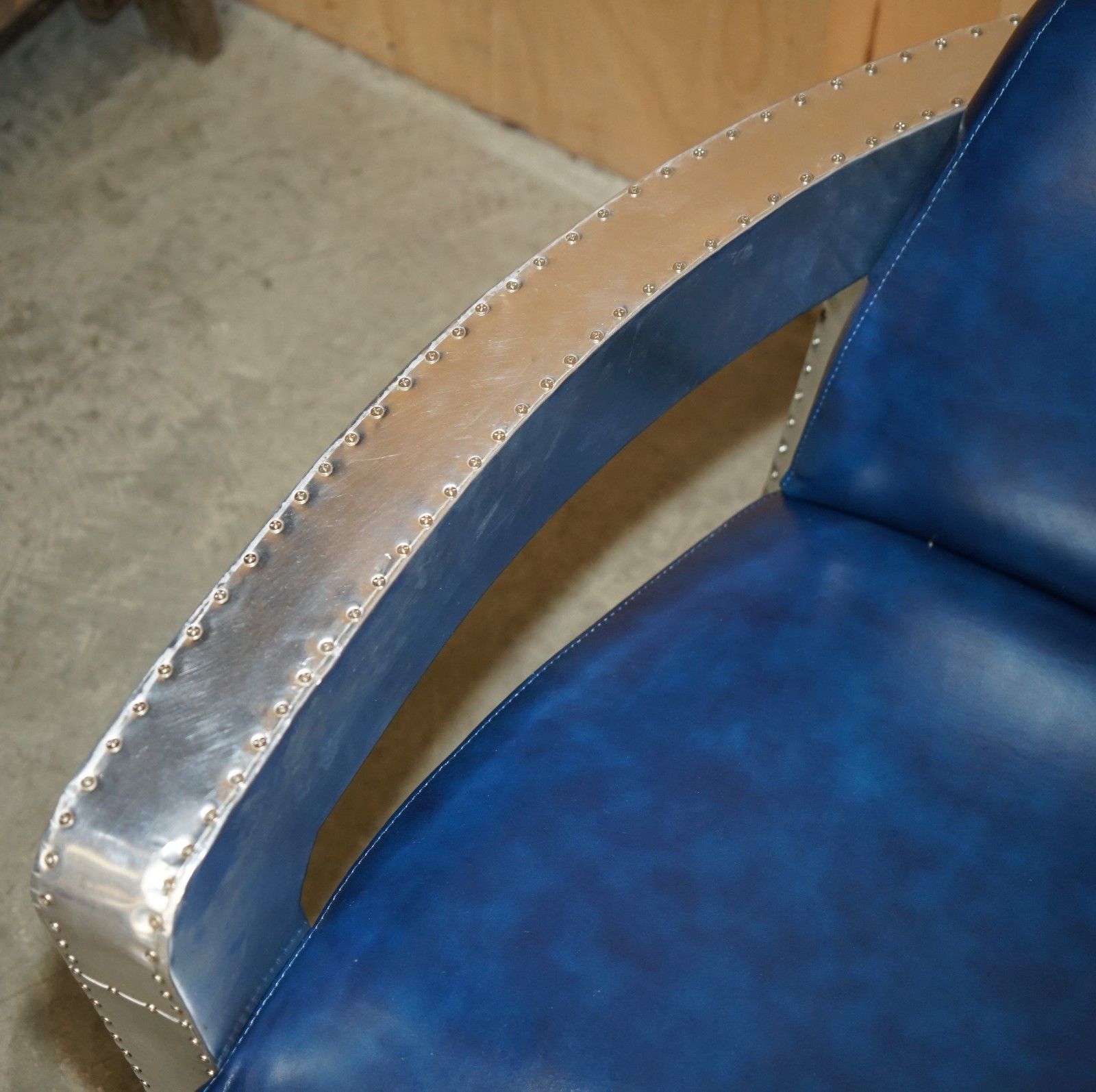 Fine Pair Of Napoleonic Blue Leather Polished Aluminium Aviator Rocket Armchairs photo buy