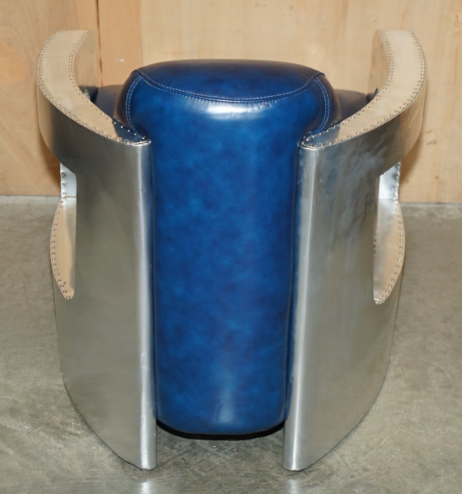 2850.0 Fine Pair Of Napoleonic Blue Leather Polished Aluminium Aviator Rocket Armchairs photo
