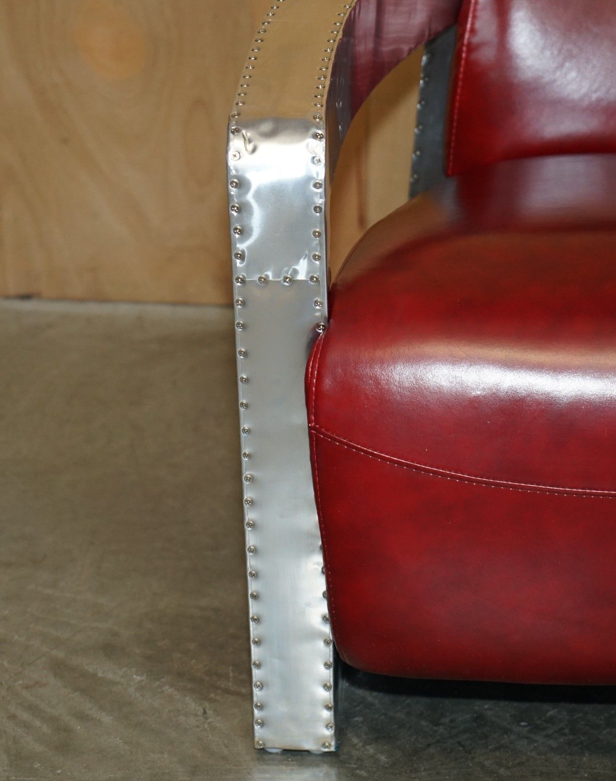 photo for sale Fine Pair Of Red Wine Leather Polished Aluminium Aviator Rocket Lounge Armchairs