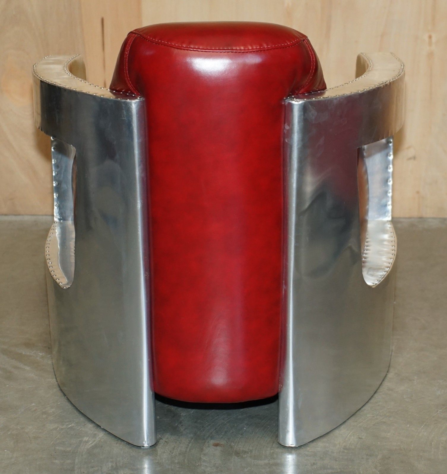 2850.0 Fine Pair Of Red Wine Leather Polished Aluminium Aviator Rocket Lounge Armchairs photo