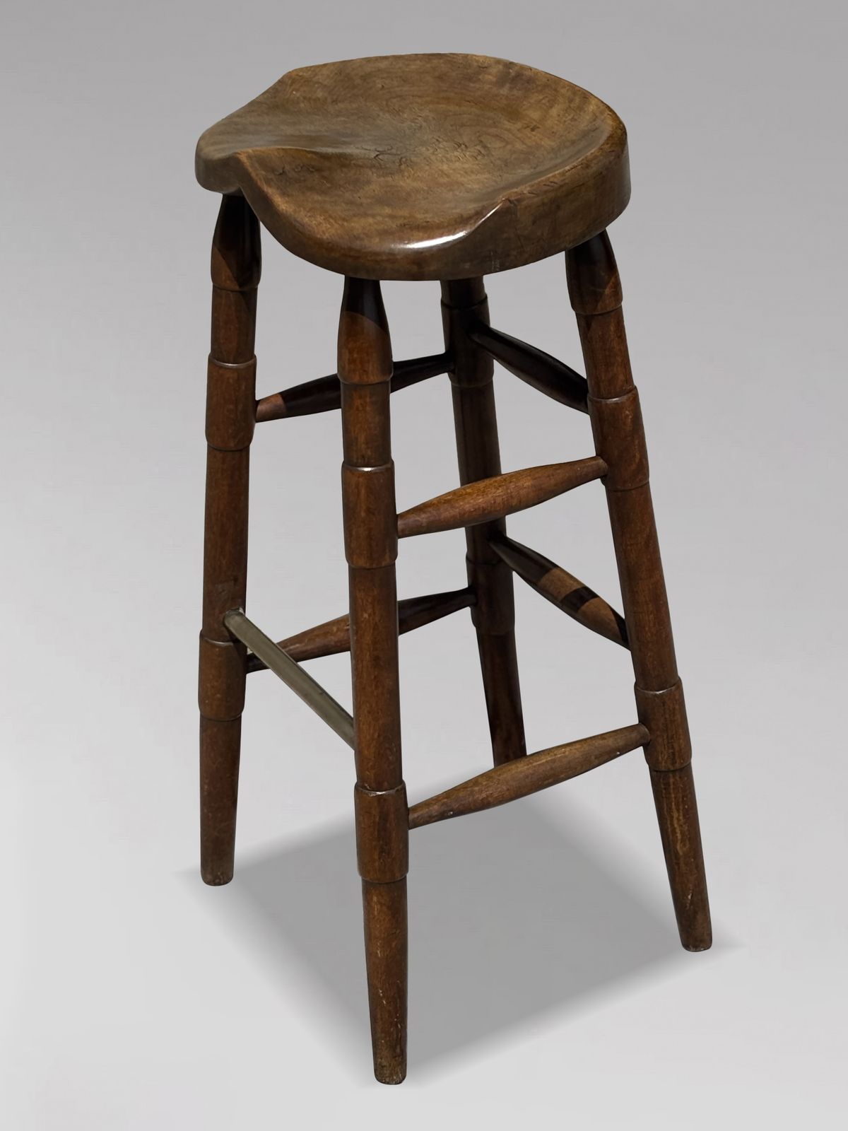 19th Century Tall Elm Bar Saddle Seat Stool photo for sale